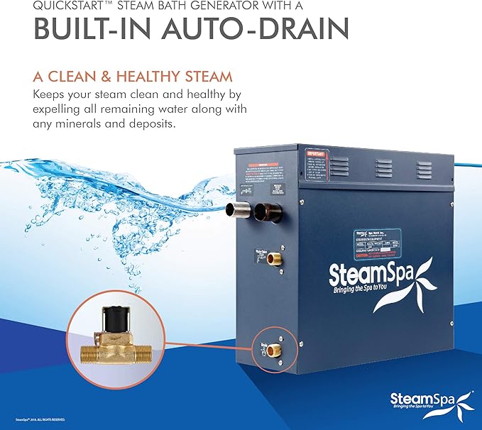 SteamSpa Executive 6 KW QuickStart ACU-Steam Bath Generator Package with Built-in Auto Drain and Install Kit in Matte Black | Steam Generator Kit with Dual Control Panel Steamhead 240V | EXT600MB-A