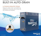 SteamSpa 4.5kW Steam Sauna Generator Executive Bundle 240V Steam Generator with Touch Pad, Steamheads, Pressure Relief Valve, Built-in Auto Drain, LED Light, Filter and Quick Install Kit EXT450CH-A