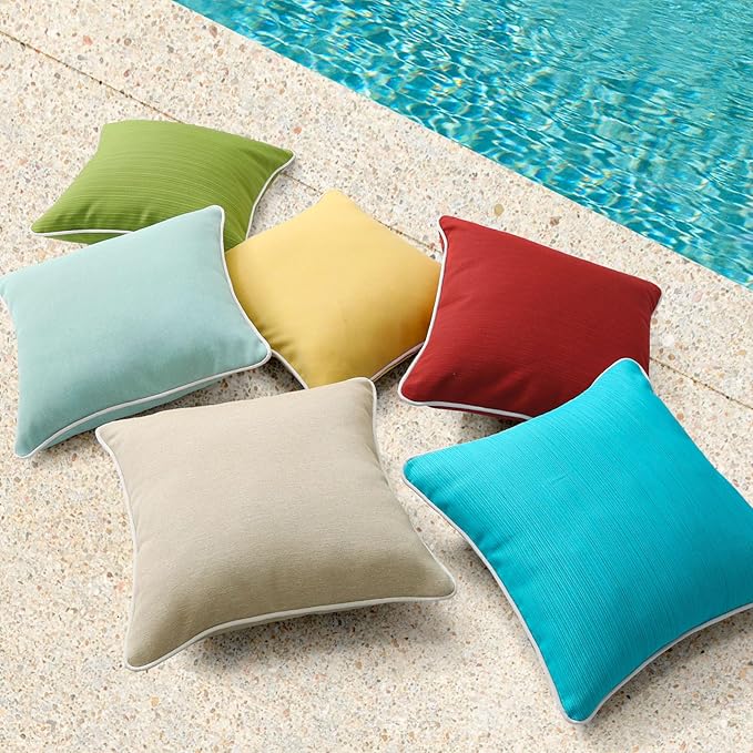 Decorative Outdoor Water Repellent Throw Pillows with Inserts, Set of 4, 16" x16" Pillows for Patio, Backyard, Bed, Couch, and Patio Furniture, Turquoise