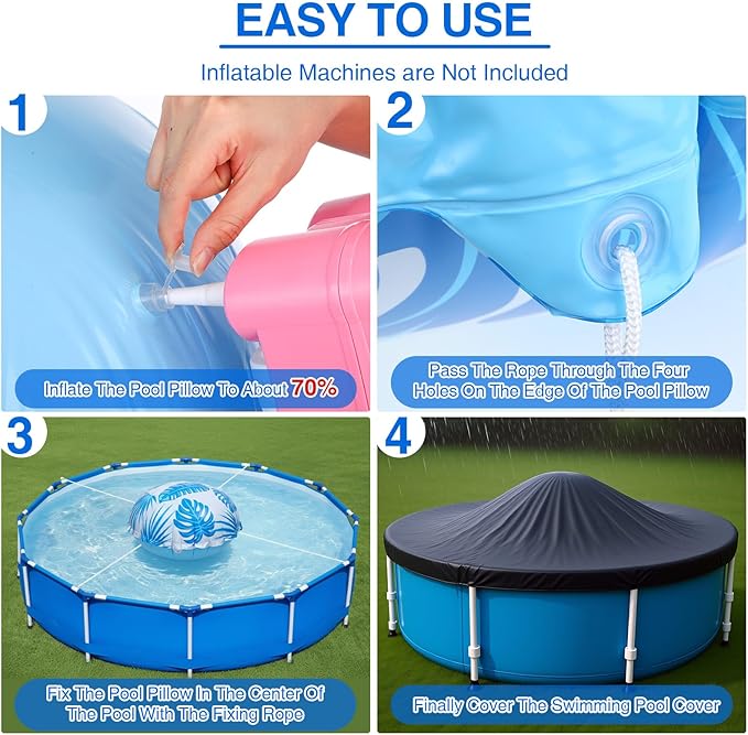 2pcs 4ft Pool Pillows for Above Ground Pools, Cover Balloon Winterizing Inflatable Air Pillow Float with Ropes PVC Ice Equalizer Closing Winter Swimming Ball Accessories