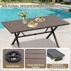 COOS BAY Echo Vibe Outdoor Dining Table with Umbrella Hole, Natural Wood Patio Dining Table for 6, Patio Furniture Set, Brown