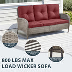 5 Piece Patio Furniture Set with Fire Pit Table - Wicker Patio Conversation Set with Swivel Glider, 3-Seat Sofa, Tempered Glass Side Table for Deck Backyard - Grey Wicker Red Cushion