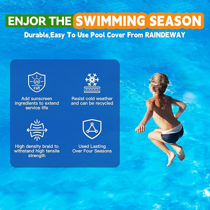 28Ft Pool Covers for(24Ft)Above Ground Pools, Winter Pool Cover,Heavy Duty Above Ground Pool Cover Includes Winch and Cable,UV Protection, Strength&Durability,Blue/Black(Cover Only)