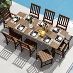 LOUNZY 9 Pieces Patio Dining Sets, Outdoor HDPE Furniture Set for 8 w/ 2" Hole Cut-Out Dining Table with 8 Patio Chairs(2 W/Armrest, 6 w/o Armrest), Brown