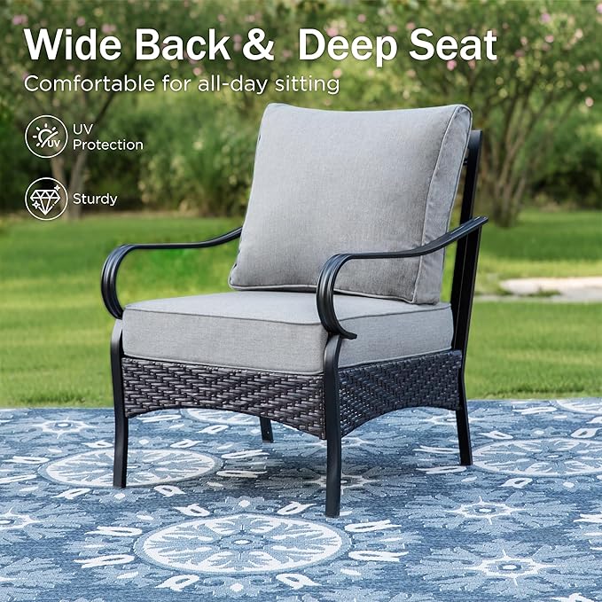PHI VILLA Patio Chairs Set of 2, Outdoor Wicker Chairs with Thick Cushion, All Weather High Back Outdoor Furniture for Balcony Porch and Yard