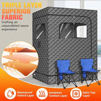 2 Person Portable Steam Sauna for Home, Extra Large Sauna Box for Relaxation, Detoxification, 2 Steamer, 2 Foldable Chair & Remote Control, Grey