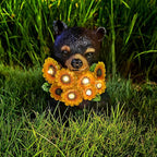 Solar Garden Decor Black Bear Outdoor Statue, Outdoor Patio Sculpture Decor LED Lights Gifts for Mom or Daughter, Garden Statues Birthday Gifts for Women Home and Yard
