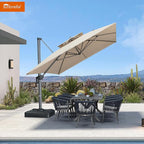 PURPLE LEAF Cantilever Umbrella with Base Included 10' X 13' Outdoor Patio Rectangular Umbrella with Double Top Large Heavy Duty 360° Rotation Offset for Deck Backyard Pool Spectrum Sand