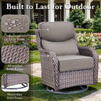 Luxury High Back Outdoor Furniture with 6-inch Extra Thick Cushions, Patio Furniture Set with Swivel Chairs, 5 PCS Wicker Conversation Set for Yard, Deck, Poolside, Brown/Grey