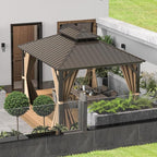 Domi 10'x12' Hardtop Gazebo Canopy,Outdoor Metal Gazebo with Galvanized Steel Double Roof,Curtain and Netting,Permanent Pavilion for Patio Deck,Backyard