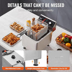 VEVOR Commercial Deep Fryer, 1750W Electric Countertop Fryer with Basket & Height-Adjustable Feet, 12Qt / 11.5L Stainless Steel Single Oil Fryer, Temp Control, Overheat Protection, for Restaurant Use