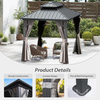 Domi 8’ X 10’ Hardtop Gazebo Canopy with Netting & Curtains, Outdoor Metal Gazebo with Galvanized Steel Double Roof for Patio Lawn and Garden, Gray