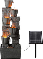 Solar Powered Water Fountain-36.2in.Tall Floor-Standing Outdoor Fountains with Tulip Design - Natural 4 Tiers Waterfall Water Feature for Outside Garden,Backyard,Lawn Decor,Grey