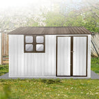10x8FT Outdoor Metal Storage Shed with Window & Pent Roof – Heavy-Duty Steel Garden Shed, Secure Hinged Door, Weatherproof for Tools, Bikes & Lawn Equipment