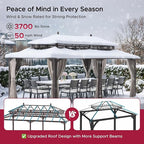 SUNJOY Kingston 20' x 12' Hardtop Gazebo with Galvanized Steel/Polycarbonate Double Roof, Curtain and Netting, Brown Aluminum Posts Permanent Pavilion Gazebo for Garden, Patio, Deck, Lawn
