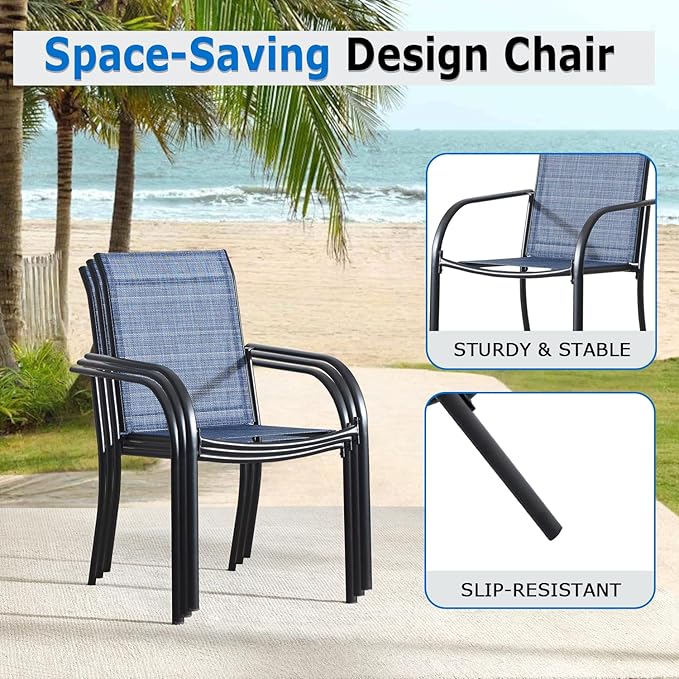 Outdoor Dining Chairs Set of 2, Stackable Patio Chairs with Textilene Fabric, Lightweight Garden Chairs for Poolside, Backyard, Camping, Light Blue