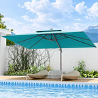 9x12 FT Patio Umbrella, Large Cantilever Rectangular Double Top Heavy Duty Offset Umbrellas with 360° Rotation, Outdoor shade for Garden Deck Pool, Turquoise