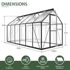 Jocisland 6x12Ft Polycarbonate Greenhouses for Outdoors, 2 Top-Opening Windows, Swing Doors, Aluminum Walk-in Heavy Duty for Outdoor Use, Backyard Garden, Black