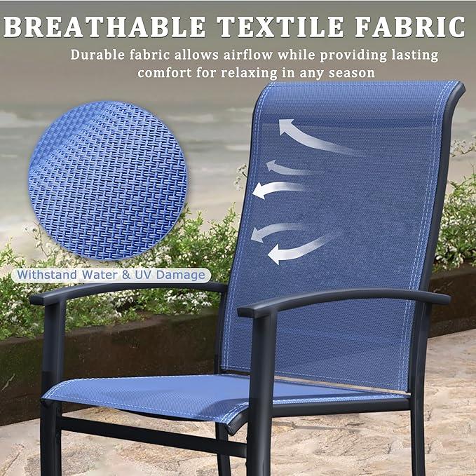 Outdoor Dining Chairs Set of 2, Stackable Patio Chairs with Metal Frame & Textilene Fabric, Perfect for Patio Garden Deck, Blue