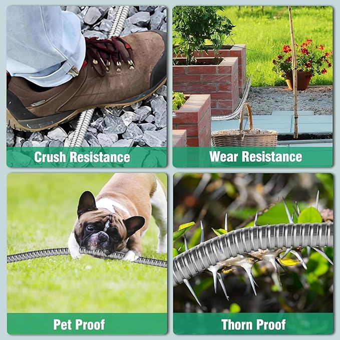 200FT Metal Garden Hose 304 Stainless Steel Flexible Water Hose - No Kink & Tangle Heavy Duty Pipe with Nozzle, Durable 3/4 Metal Fittings and Valve - Rust Proof Puncture Proof for Yard Lawn