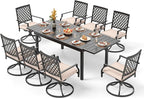 PHI VILLA 9 Pieces Outdoor Dining Set, Expandable Metal Table (64"-82") and 8 Swivel Dining Chairs – Perfect for Patio, Garden, Deck, Porch, and Yard, 9PCS Outdoor Dining Set Style 2