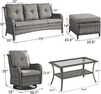 Outdoor Wicker Patio Furniture Set - 6 Piece Rattan Patio Conversation Set with 2 Rocking Swivel Chairs,2 Ottomans,1 Sofa and 1 Coffee Table for Porch Deck Backyard Garden(Mixed Grey/Grey)