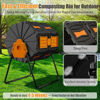 Compost Bin, 45 Gallon Dual Chamber Composter Tumbler, 360 Rotating Compost Bin Outdoor BPA-Free Fast-Working Tumbling Compost Barrel, Large Composting Bin Kitchen Garden Compost Tumbler