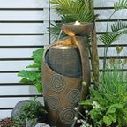 Vase Outdoor Water Fountain, 31.4''H Jar Waterfall Fountain with Warm LED Lights&Durable Pump for Yard, Porches, Home Décor,Garden,Office