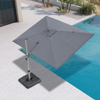 PURPLE LEAF 9' X 11.5' Patio Umbrella, Rectangle Outdoor Cantilever Umbrella, Aluminum Offset Umbrella with Champagne Frame and 360° Rotation for Pool Deck Garden, Light Grey
