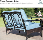 MFSTUDIO 4 Pieces Outdoor Patio Furniture Set, Metal Outdoor Conversation Set, Rattan Wicker Patio Sectional Sofa Set with 2 x Swivel Single Sofa, 2-Seat Sofa, 1 x Coffee Table, Blue