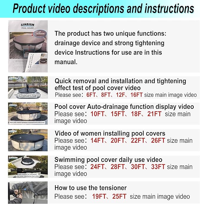 16 Ft Pool Cover, with Automatic Drain Round Pool Cover, One-Piece Quick Installation and Removal Above Ground Pool Cover, Preventing Waterlogging, UV Protected Solar Swimming Pool Cover