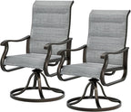 UDPATIO Patio Swivel Chairs Set of 2, Outdoor Dining Chairs High Back with Padded All Weather Breathable Textilene, Metal Rocking Frame for Backyard Lawn Garden, Grey White