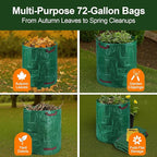 3-Pack 72 Gallon Self-Standing Yard Waste Bags with Cowhide Gloves — Heavy-Duty 150 GSM Woven PE, Double-Layer Reinforced Bottom, Four Handles, Reusable Leaf Bags for Lawn & Garden
