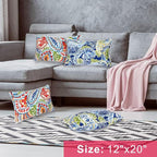 JMGBird 12×20 Inch Outdoor Lumbar Pillows Pack of 2 Colors Waterproof Throw Pillows with Insert Rectangular Decorative Garden Cushion for Home Furniture Patio Coach Sofa
