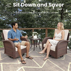 6 Pieces Patio Furniture Sets, Wicker Rattan High Back Outdoor Swivel Rocking Chairs Set with 3-Seat Couch, Ottomans and Side Table