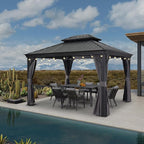 PURPLE LEAF 10' X 12' Hardtop Gazebo with Light Galvanized Steel Double Roof Outdoor Gazebo for Patio Lawn and Garden Grey