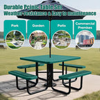 8-Person Picnic Tables for Outdoors, Industrial 46" Expanded Metal Square Picnic Table with 4 Benches & Umbrella Hole, Outside Table and Bench Set for Garden, Backyard, Porch, Patio, Green