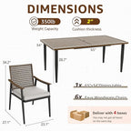 NATURAL EXPRESSIONS 7 Piece Patio Dining Set for 6 Outdoor Furniture Set, Rattan Wicker Chairs with Cushions and 65” Large Dining Table with 1.65'' Umbrella Hole for Patio, Garden, Porch, Pool, Beige