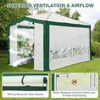 EAGLE PEAK 12x8 Portable Walk in Greenhouse with Polyester Reinforced Corners, Instant Pop up Indoor Outdoor Gardening Green House, Roll Up Zipper Doors Mesh Windows & Winter Support Pole, Green/White