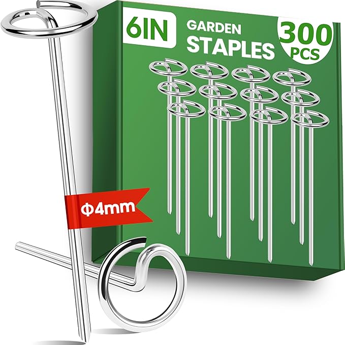 300pcs Landscape Fabric Pins, Bold 8 Gauge Galvanized Steel Garden Staples, Tent Stakes Landscape Fabric Staples Yard Stakes for Decoration Weed Barrier (6in X 300)