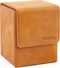 Magic Card Deck Box for MTG Single Deck Card Box fits 100+ TCG Sleeved Cards Soft Leather Card Box Top loading Card Boxes Magic Gift for MTG TCG CCG (Vertical,Brown)