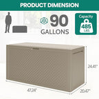 90 Gallon Outdoor Deck Box, Waterproof Outdoor Storage Box, Durable Resin Bin for Patio Cushions, Garden Tools and Pool Accessories, Lockable with UV Protection, Khaki, Patio Furniture