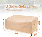 WJ-X3 3-Seater Patio Sofa Cover Waterproof, Heavy Duty Lawn Couch Cover UV Resistant, Porch Furniture Sets Cover Anti-Fading, High Wind Resistant, 93W x 42D x 42H Inches, Beige