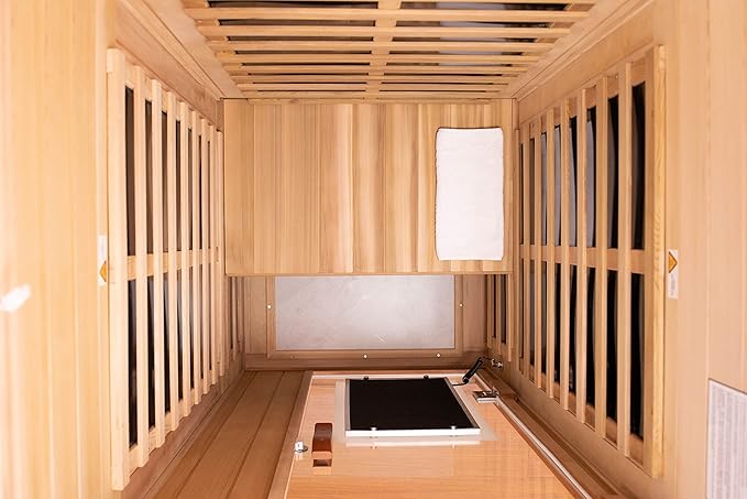 Far Infrared Sauna Room 1-2 Person Infrared Home Saunas, 8 Low EMF Heating Panels, 1510 Watts Red Cedar Wooden Saunabox with LED Reading Lamp, LCD Display-Control, Blue-Tooth Audio