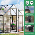 CDCASA 8.2x6.2 FT Greenhouse for Outdoors, Easy Assembly Aluminum Heavy Duty Polycarbonate Greenhouses w/Vent Window, Swing Door, Walk-in Green House for Sunroom Patio, Backyard, Garden,Black