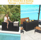 260 Gallon Deck Box Extra Large, Outdoor Storage Box Lockable, Patio Storage Box Waterproof and UV Resistant, 440lbs Load Capacity for Garden, Patio, Pool (Black)
