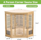 Infrared Sauna Room for Home, 4 Person Indoor Home Sauna Spa, Far Infrared Canadian Wooden Corner Saunas with 10 Low Emf Heaters, Bluetooth Speakers, 7 Color Chromotherapy Lights