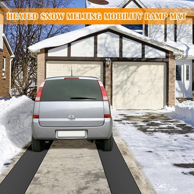 Snow Melting Mats Outdoor for Driveway and Walkways, 24in x 10 ft 1Pack No-Slip Rubber Heated Outdoor Mats with 10 ft Power Cord, 3 in/h Speed Snow and Ice Melting Pads for Backyards Snow Removal