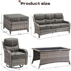 Rilyson Wicker Outdoor Patio Furniture Set - 6 Piece Patio Conversation Sets with Swivel Rocker Chairs, Ottomans, Sofa and Coffee Table, 6 inch Cushions, Deep Seating, for Porch Deck Mixed Grey/Grey