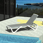 Domi Outdoor Lounge Chair, Aluminum Patio Chaise Lounge with 5 Position Adjustable Backrest and Wheels, All Weather Reclining Chair for Patio, Yard, Balcony, Poolside (Grey)